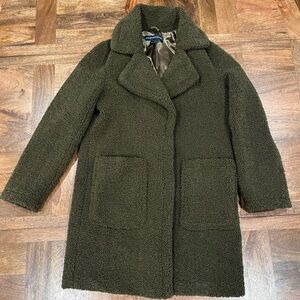 French Connection Dark Olive Green Teddy Boucle Jacket Womens Size XS